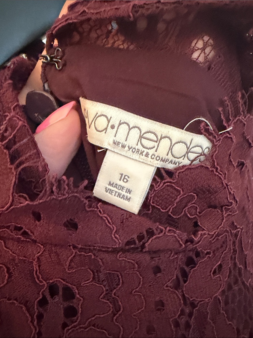 Eva Mendes by Ny&Co Women's Burgundy Lace Midi Dress - Picture 2 of 5